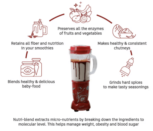 Wonderchef Nutri-blend Juicer, Mixer, Grinder, Blender & Smoothie Maker | 22000 RPM, 400W 100% Full Copper Motor | Stainless steel Blades | 3 unbreakable jars | 2 Years warranty | Recipe book by Chef Sanjeev Kapoor | Red - Image 4